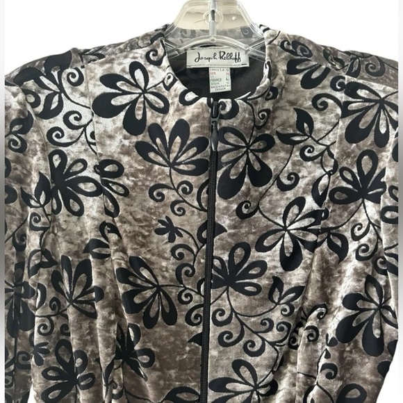 Joseph Ribkoff Cocktail Jacket 10 Velvet Burnout Silver Black Floral Full Zip - Picture 2 of 4